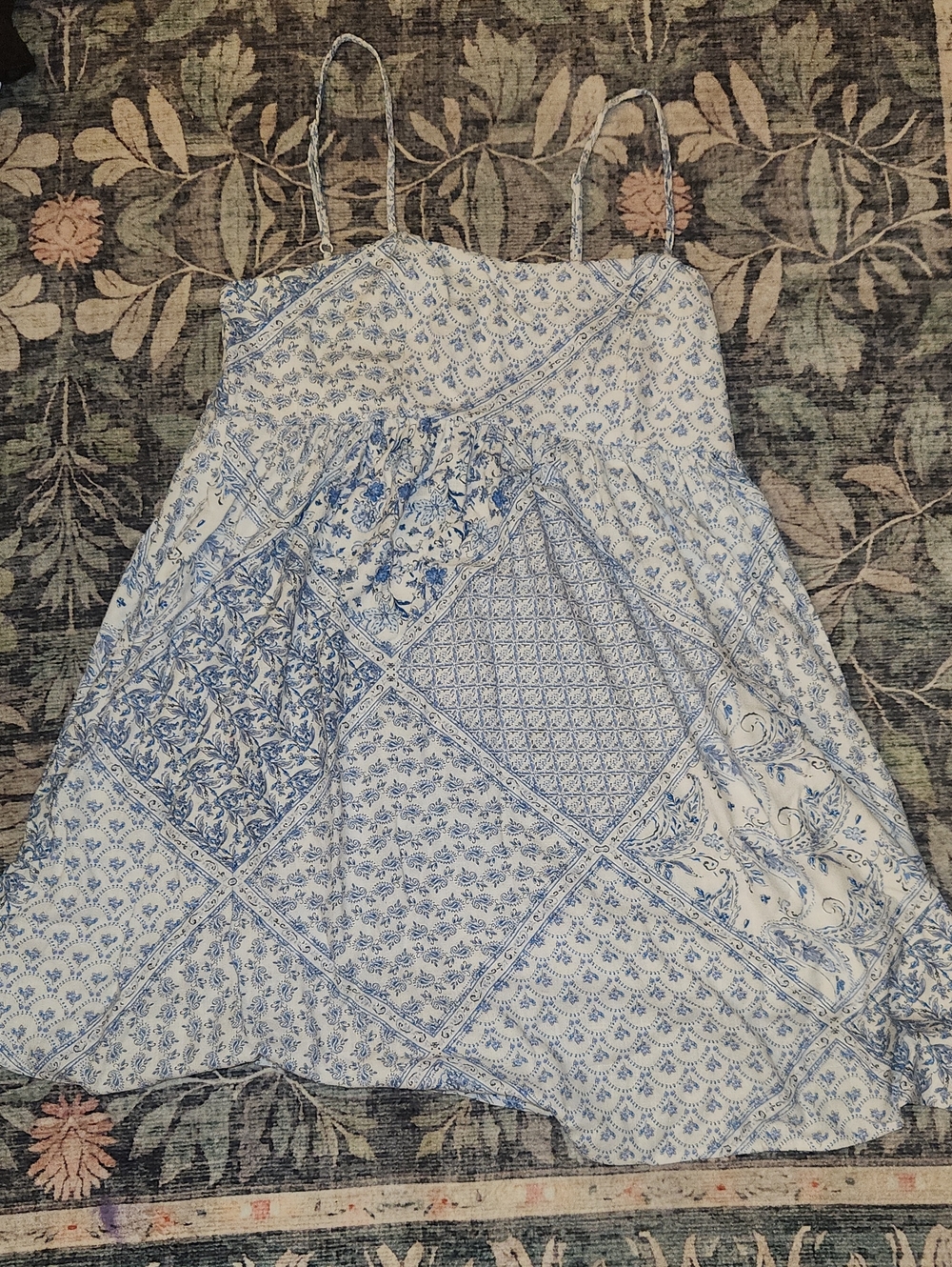 Altar'd State Blue Floral Linen-Blend Dress
